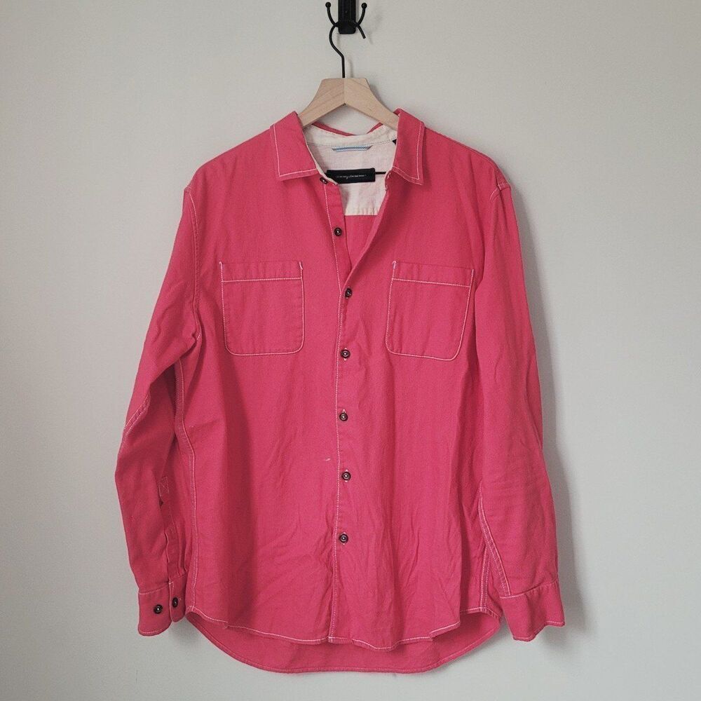 Tommy Bahama Heavyweight Cotton Red Button Down Shirt Size Large